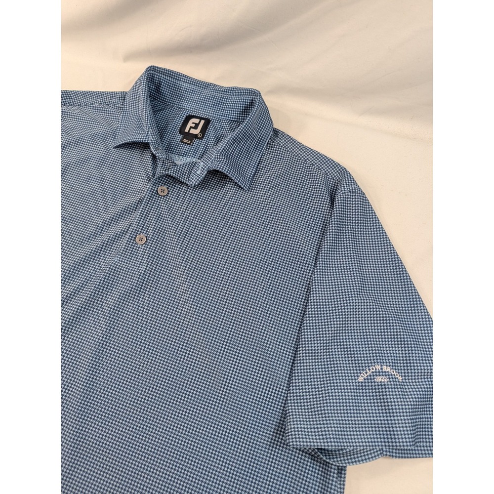 Footjoy Polo Shirt Mens Blue Houndstooth Sleeve Golf Polo Willow Brook Large